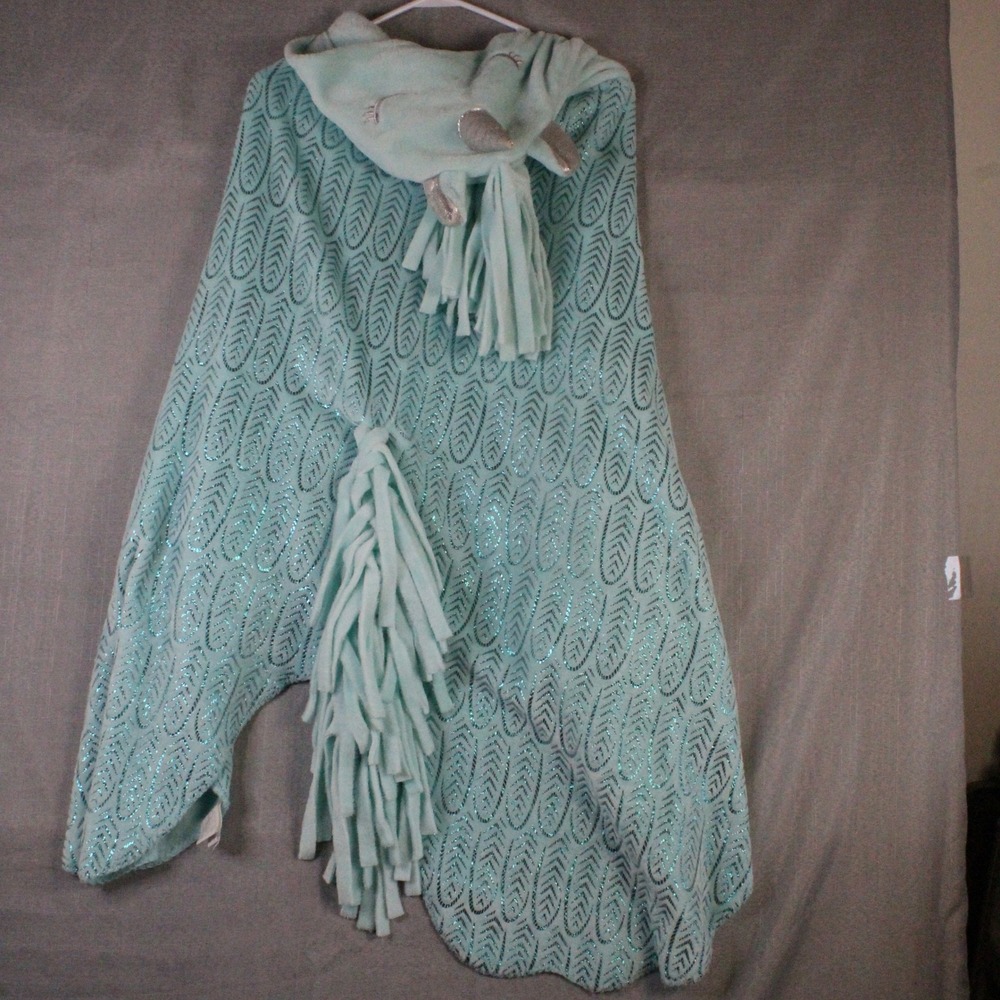 Justice Girls Aqua Blue Unicorn Hooded Fleece Blanket One Size Y2K Boho